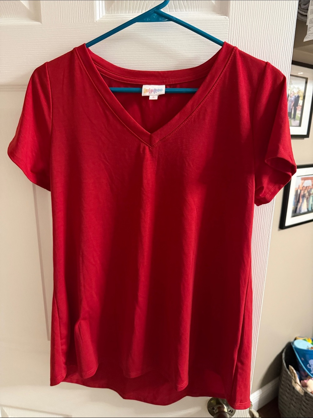 LuLaRoe Red V-Neck Short Sleeve Tee